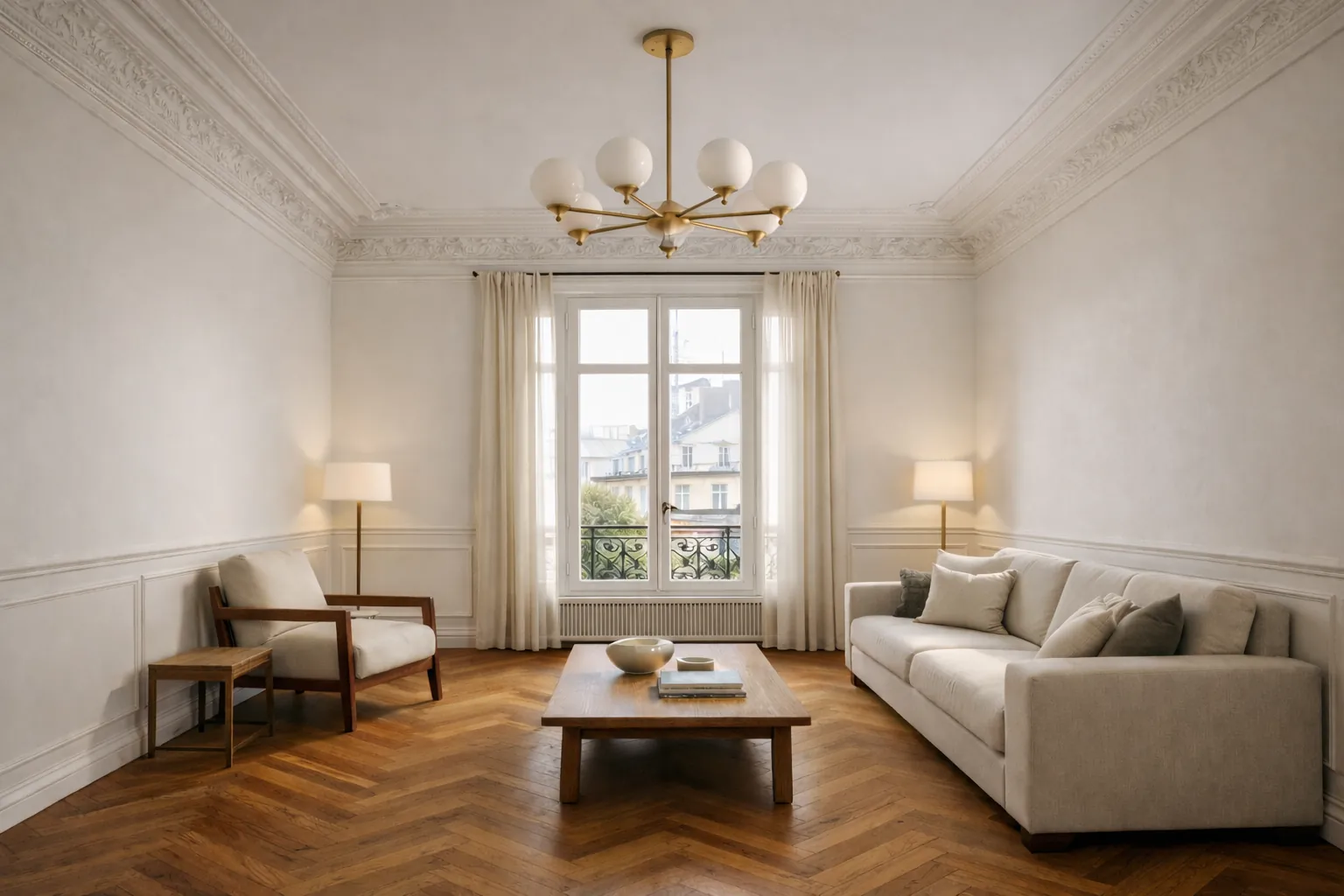 Après rénovation - Salon parisien luxueux